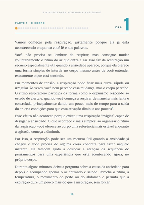 Primeira página do Dia 1, da Parte 1, O corpo, com o texto que abre a prática de respiração.